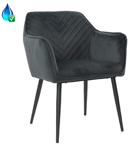 Vergaderstoel Fiono, zitting en rug kuip gestoffeerd in velvet kleur antraciet velvet en frame 4-poots kleur zwart.