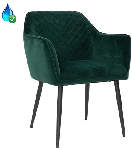 Vergaderstoel Fiono, zitting en rug kuip gestoffeerd in velvet kleur donkergroen en frame 4-poots kleur zwart.