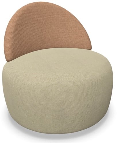 Poef Girsberger Incycle met rugleuning, stof grain,  tweekleurig, rugleunig zand, zitting roze 80 cm. diameter 74 hoogte
