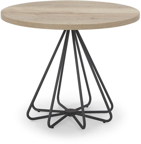 Bijzettafel Swan Pepe rond 52 cm hoog, blad 60 cm oak medium en frame zwart metaal.