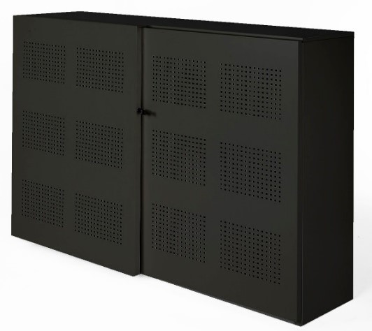 onze oven Eeuwigdurend Akoestische schuifdeurkast NPO 120hx194bx46d cm kleur zwart inclusief 4  legborden