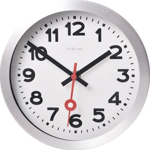 Wandklok NeXtime Station Ø19cm aluminium NE-3998AR