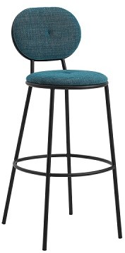 Barkruk Olyn zitting en rug gestoffeerd, zithoogte 80 cm en frame 4-poots staal mat zwart.
