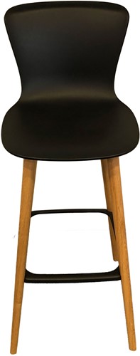 Outlet barkruk Sedus kuip kunststof zwart en frame 4 beuken houten poten kleur zwart.
