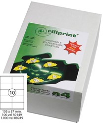 Etiket Rillprint A4 105x57mm wit 1.000 vel 10.000 stuks