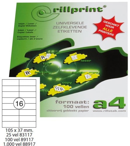 Etiket Rillprint A4 105x37mm wit 100 vel 1.600 stuks