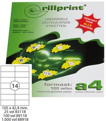 Etiket Rillprint A4 105x42,4mm wit 100 vel 1.400 stuks