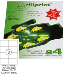 Etiket Rillprint A4 105x74mm wit 100 vel 800 stuks