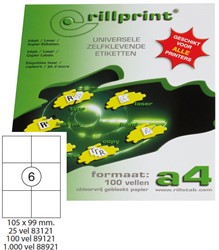 Etiket Rillprint A4 105x99mm wit 100 vel 600 stuks