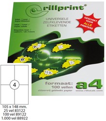 Etiket Rillprint A4 105x148mm wit 100 vel 400 stuks