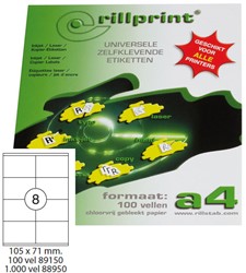 Etiket Rillprint A4 105x71mm wit 100 vel 800 stuks
