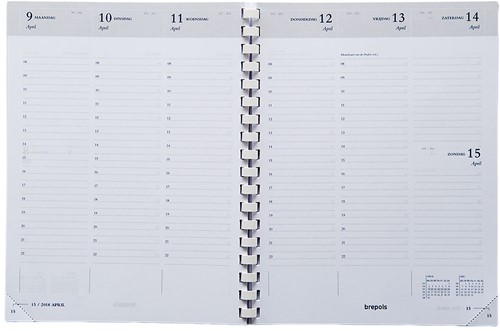Agenda-inhoud 2027 Brepols Timing 7 dagen per 2 pagina's 17,5x22,5cm met spiraal wit papier 901109
